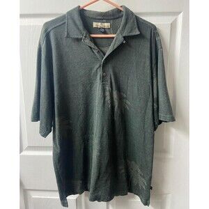 Tommy Bahama XL Silk  Cotton Polo Shirt Hawaiian Aloha Camp Island Wood Button